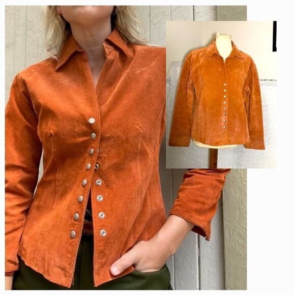 Coldwater Creek Y2K Vtg Suede Orange Jacket Size PXL - Picture 1 of 12